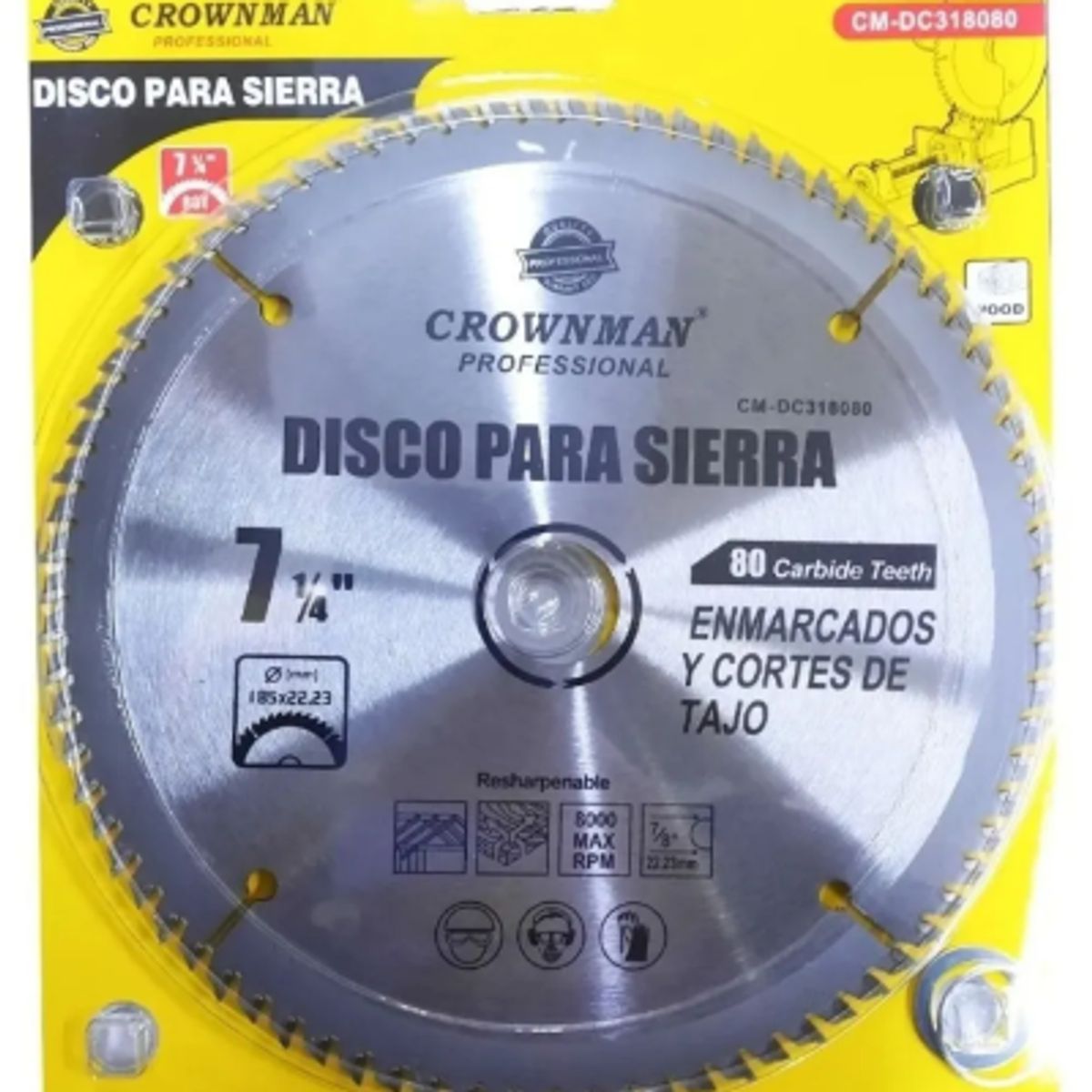 CROWN - Disco de Corte Para Madera de 7 1/4 80 Dientes Crowman