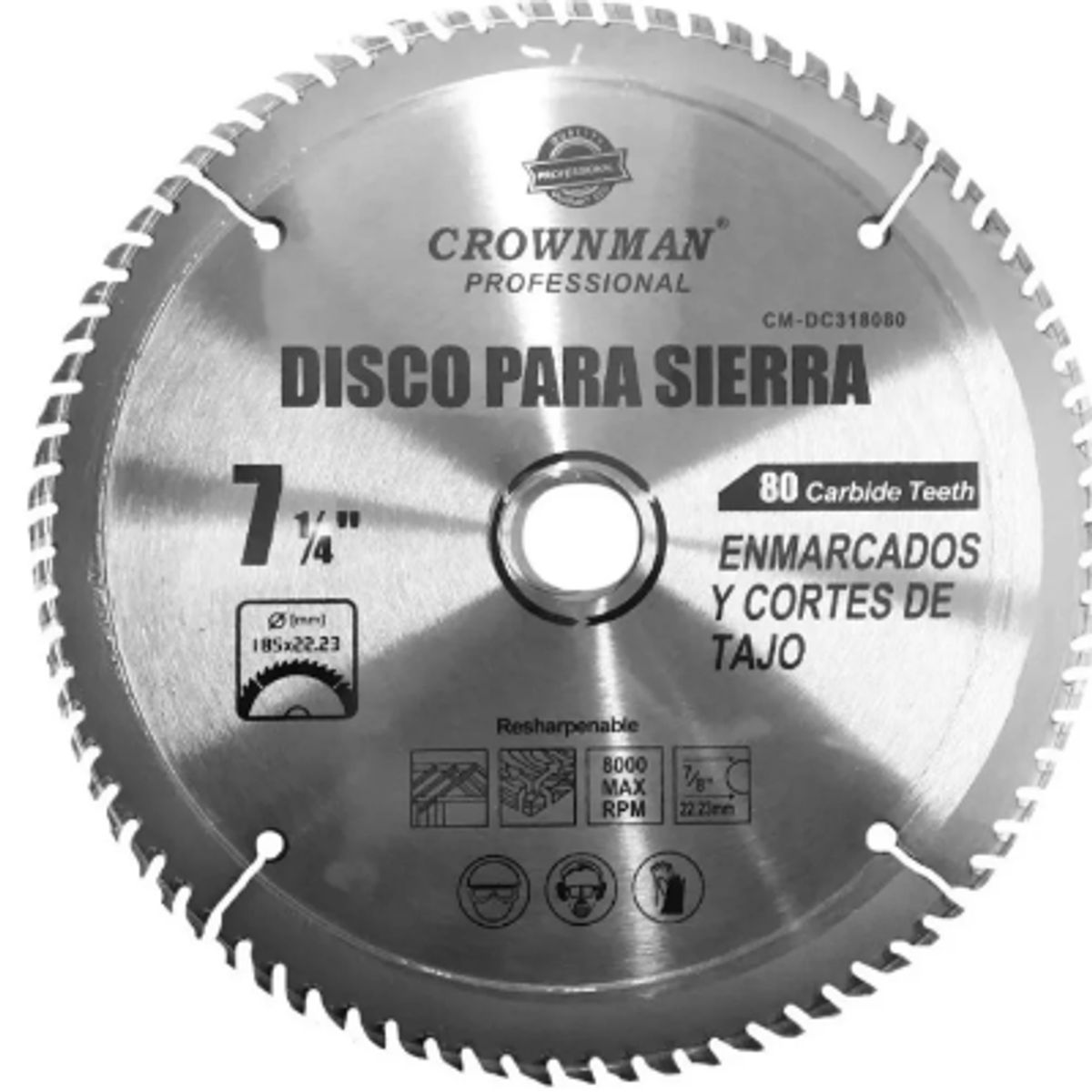 CROWN - Disco de Corte Para Madera de 7 1/4 80 Dientes Crowman