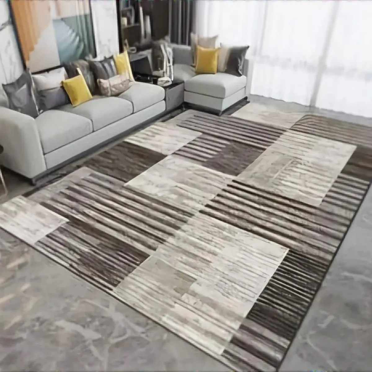 GENERICO - ALFOMBRA GRANDE MARRON DISEÑO ACALANADO 200X240 CASA MIO