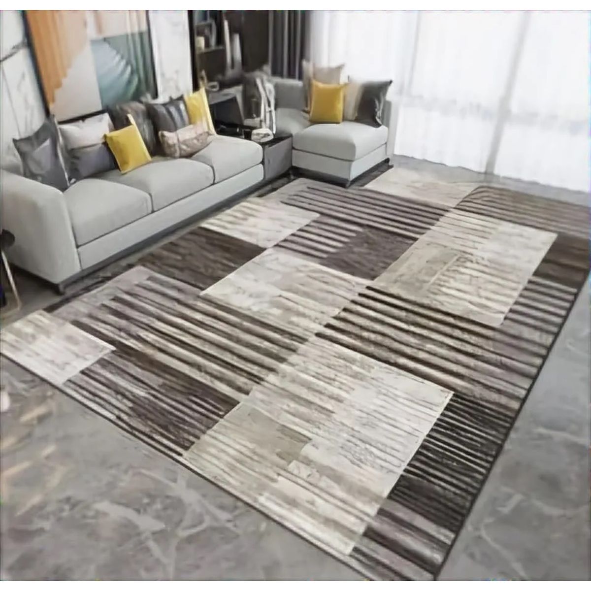 GENERICO - ALFOMBRA GRANDE MARRON DISEÑO ACALANADO 200X240 CASA MIO