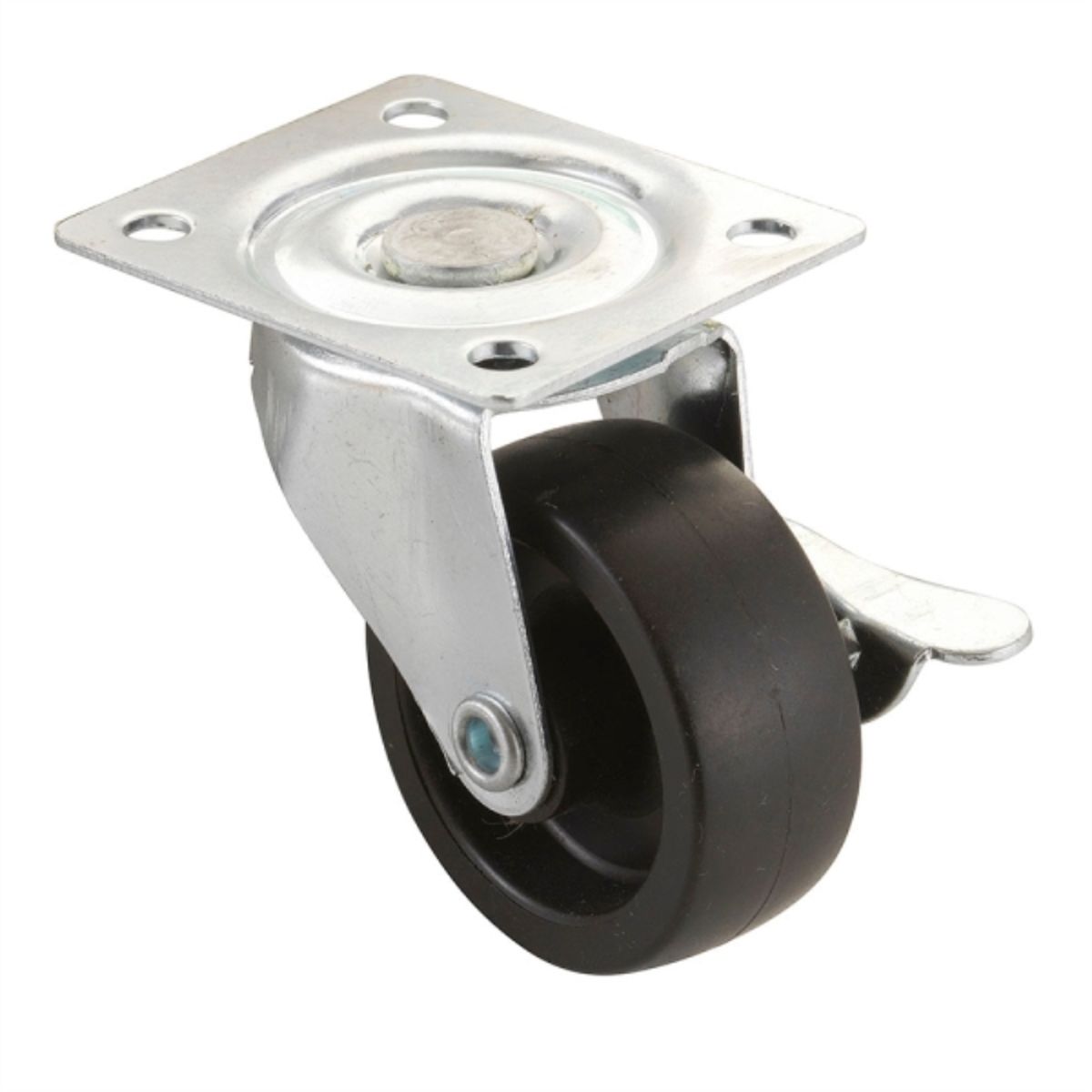 LIOI - Rueda goma giratoria zincada 50mm con placa y freno