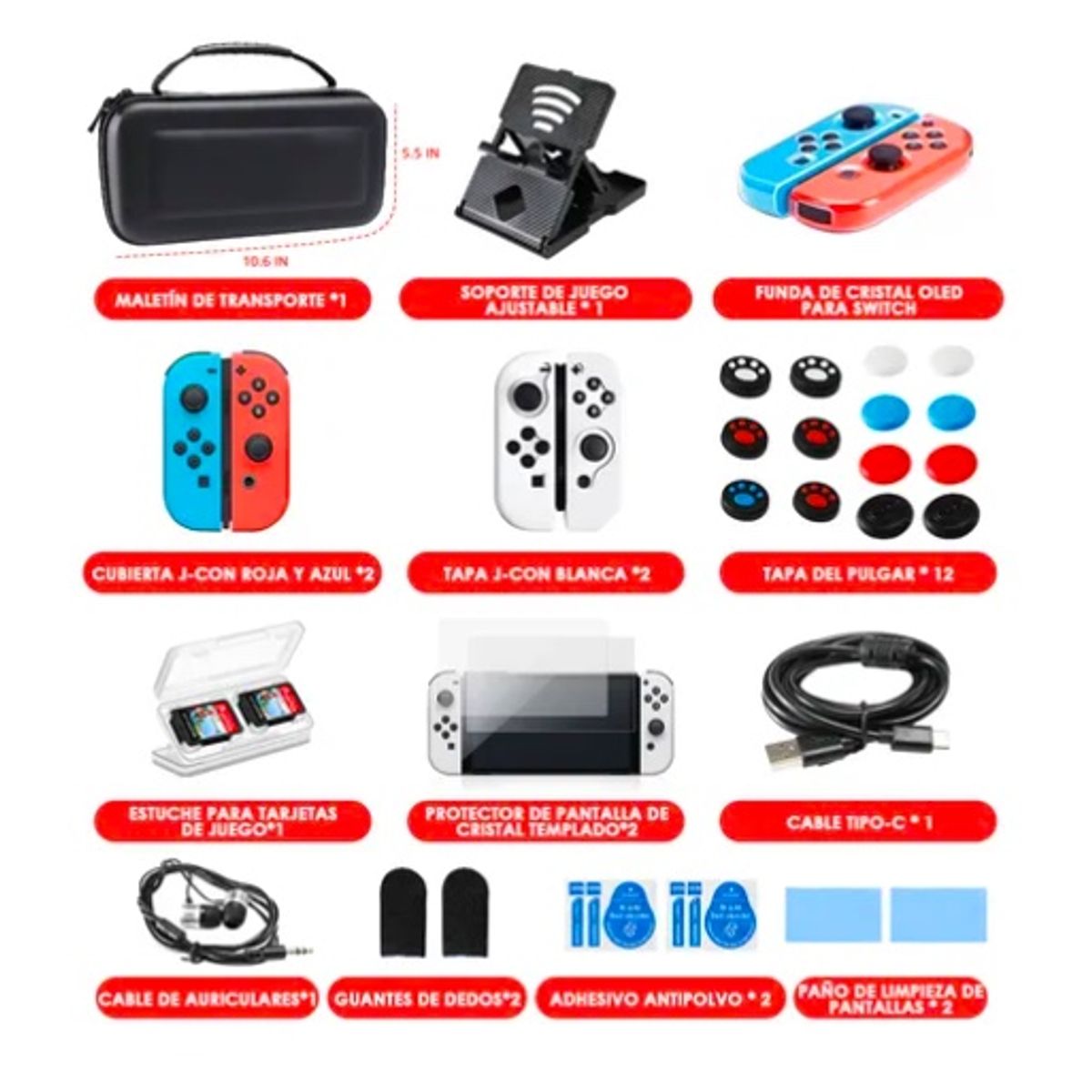 ATLAS - Estuche Protector Para Switch Oled Pack 36 En 1