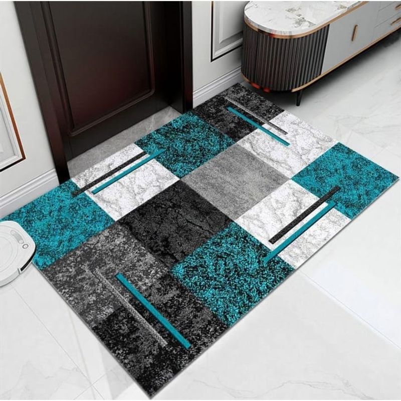 GENERICO - ALFOMBRA GRANDE DISEÑO CUADROS TURQUESA 200X240 CASA MIO