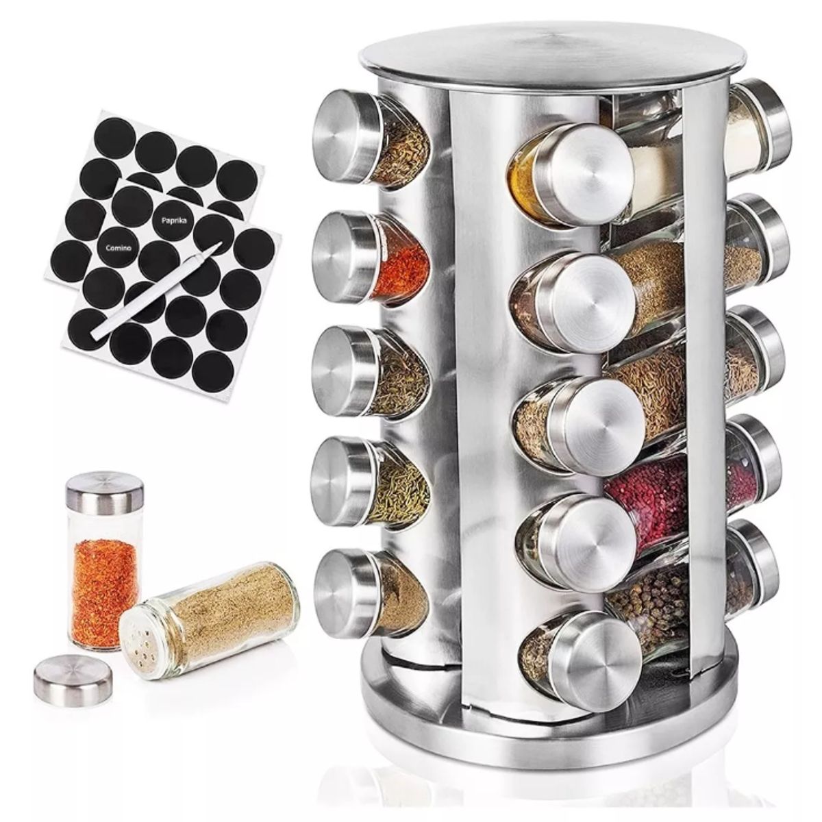 GENERICO - Condimenteros Especiero Giratorio Cocina 20 Frascos Color Plateado