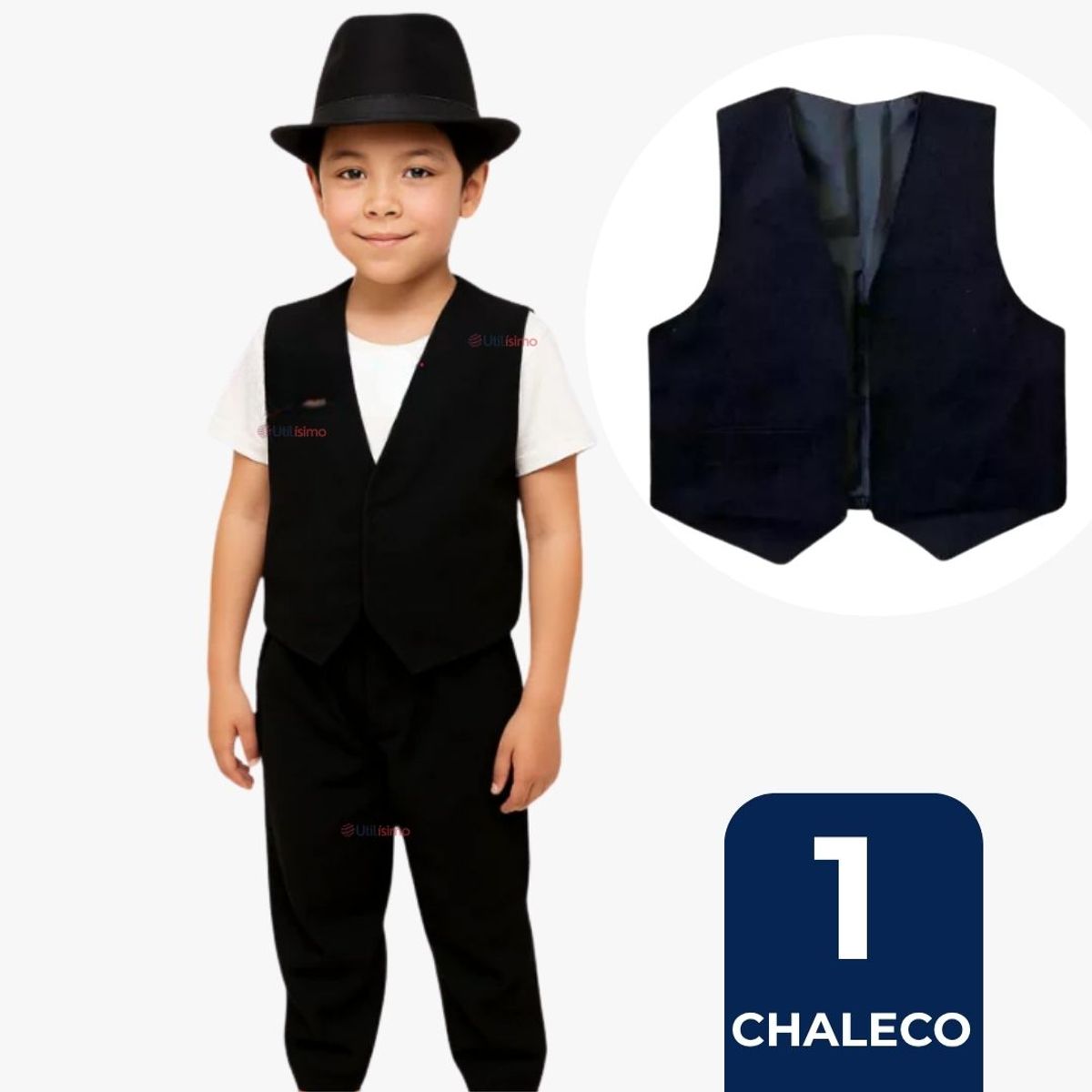 UTILISIMO - Chaleco Bolero Nortino Niño Fiestas Patrias Negro