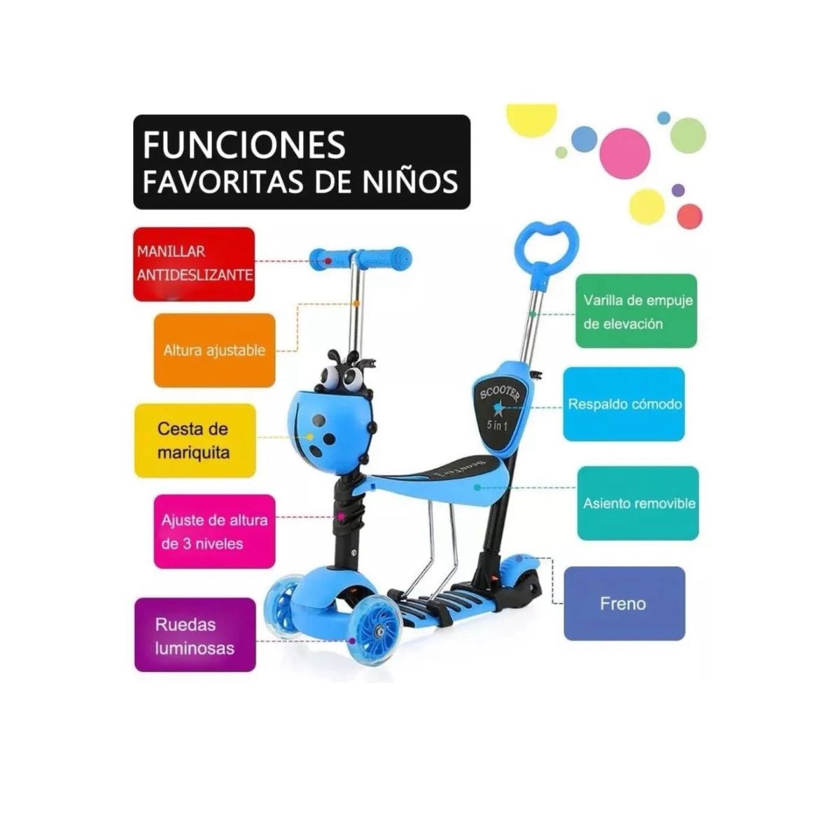 GENERICO - Scooter 5 en 1 y ruedas led Rosa+ set de protección