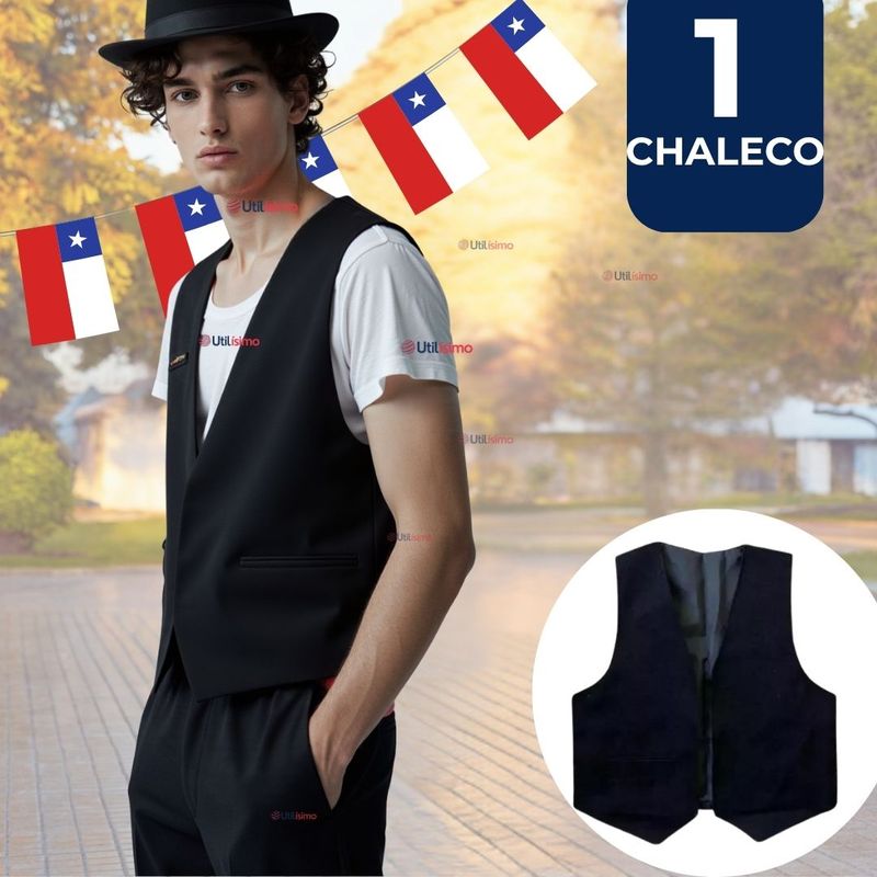 UTILISIMO - Chaleco Bolero Nortino Niño Juvenil Fiestas Patrias Negro