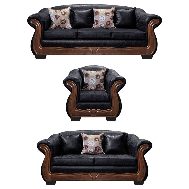 AMERICA DECORA - Living Con Resorte Estructural Búfalo 8 Personas 4+3+1 PU Envejecido Negro X