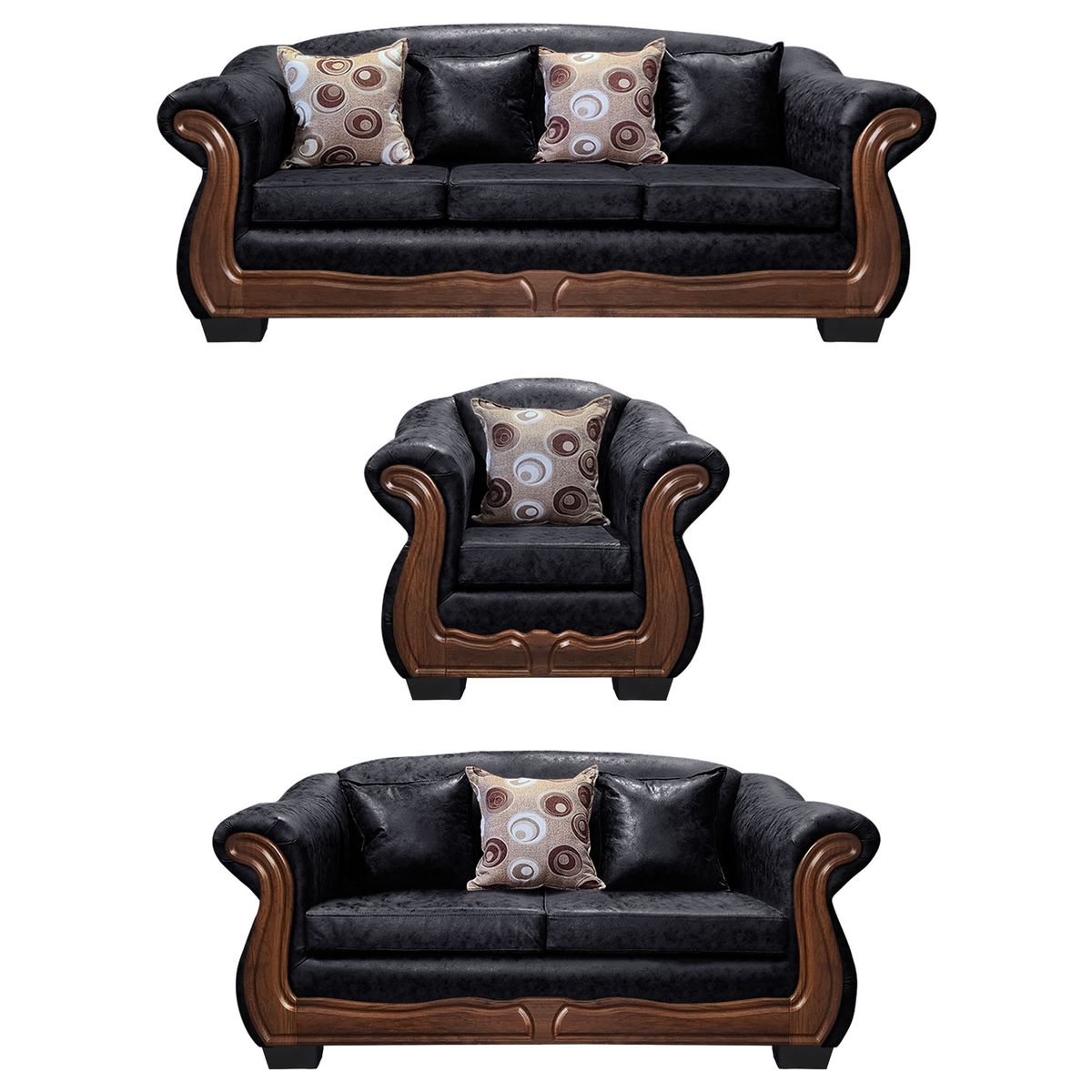 AMERICA DECORA - Living Con Resorte Estructural Búfalo 8 Cuerpos 4+3+1 PU Envejecido Negro X