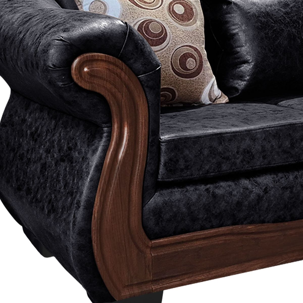 AMERICA DECORA - Living Con Resorte Estructural Búfalo 8 Cuerpos 4+3+1 PU Envejecido Negro X