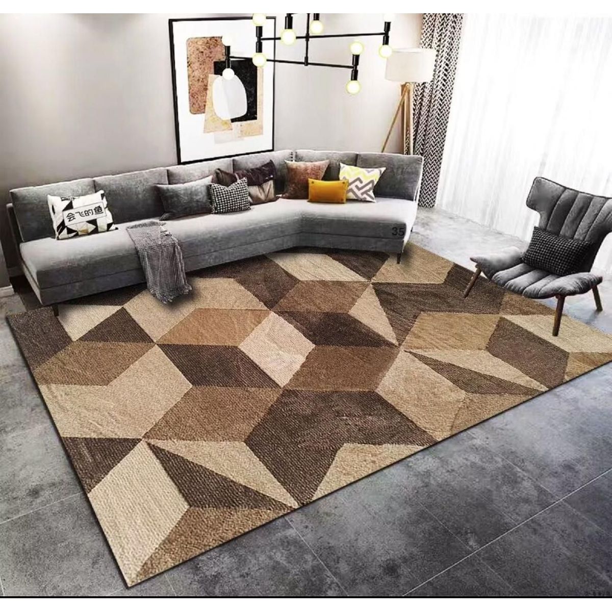 GENERICO - ALFOMBRA GRANDE MARRON ASPECTO 3D ELEGANTE MODERNA 200X240 CASA MIO