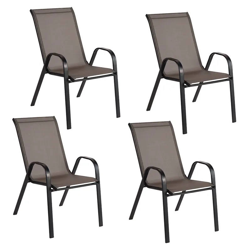 NOVAHUS - Pack 4 Sillas de Terraza Textileno y Acero Café