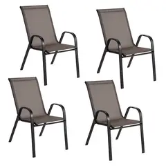 NOVAHUS - Pack 4 Sillas de Terraza Textileno y Acero Café