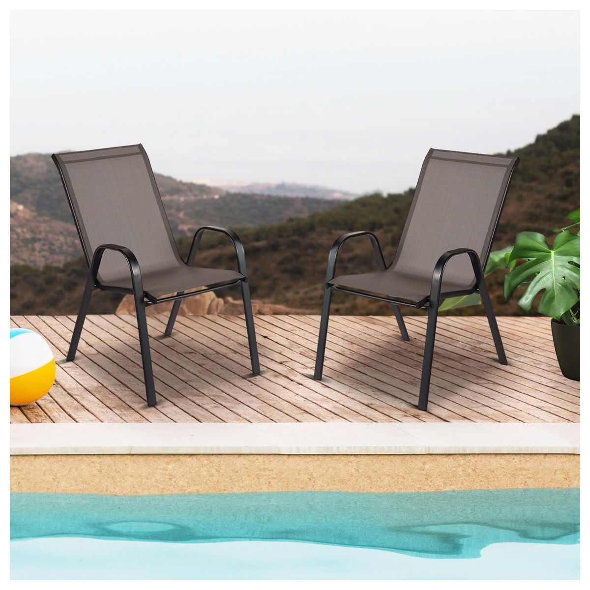 NOVAHUS - Pack 4 Sillas de Terraza Textileno y Acero Café