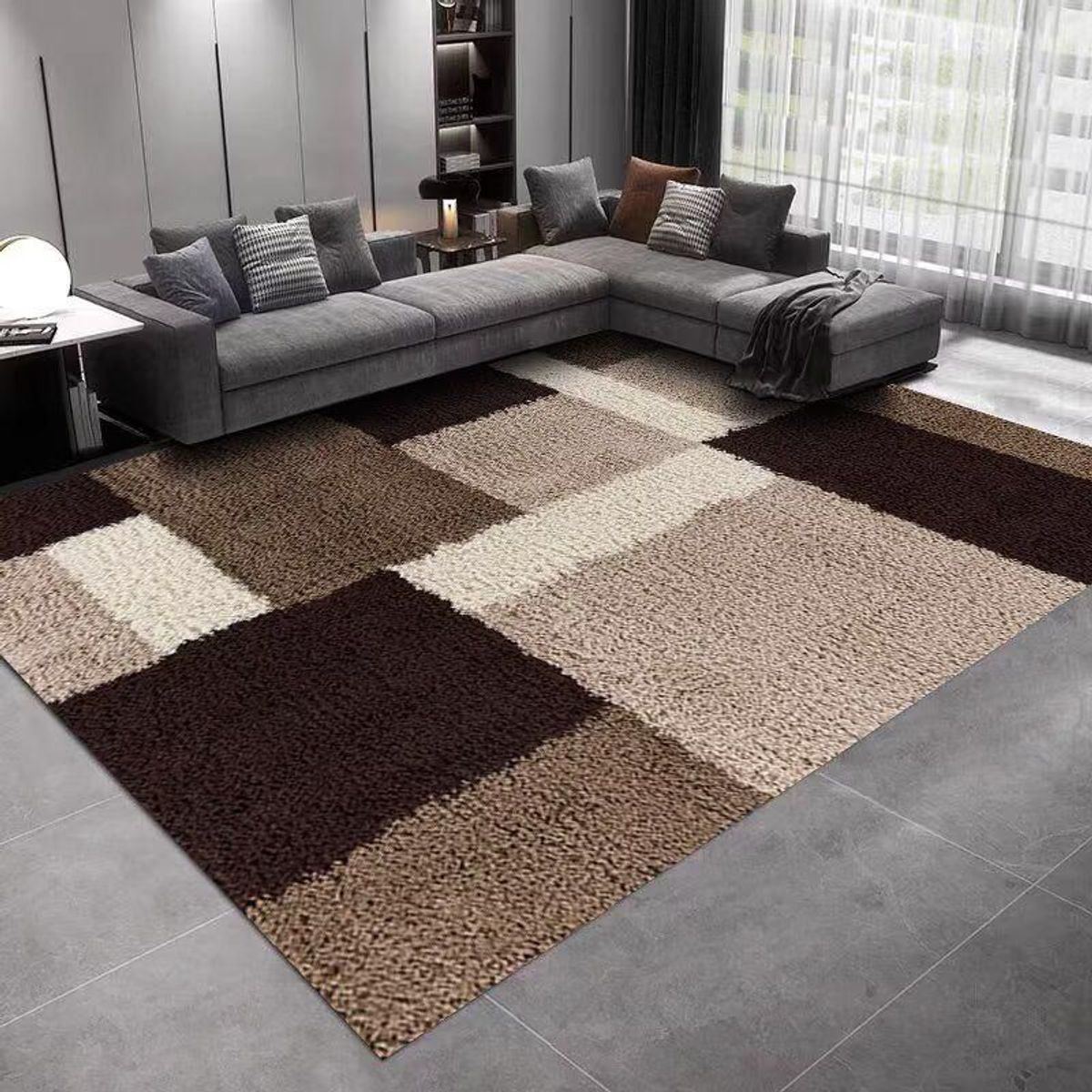 GENERICO - ALFOMBRA GRANDE MARRON CUADRO ASPECTO 3D MODERNA 200X240 CASA MIO