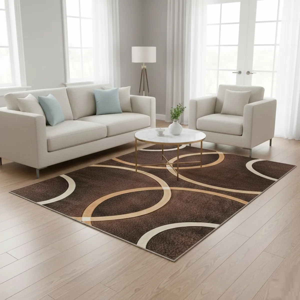 GENERICO - ALFOMBRA GRANDE ELEGANTE CAFE DISEÑO ONDAS 200X240 CASA MIO