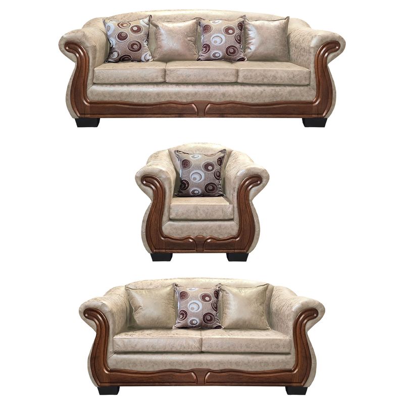 AMERICA DECORA - Living Con Resorte Estructural Búfalo 8 Cuerpos 4+3+1 PU Envejecido Beige X