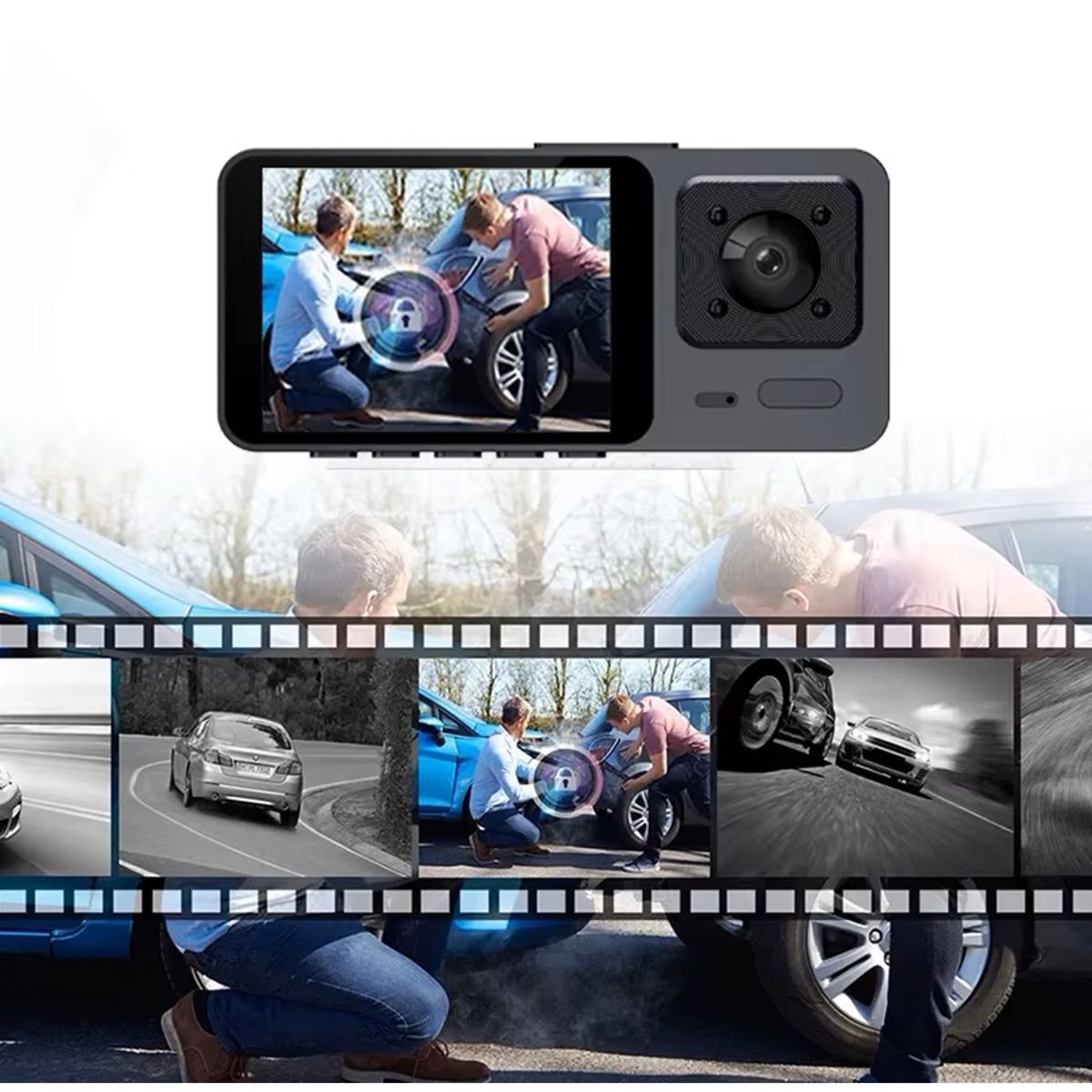 GENERICO - Cámara Dashcam 3 Lentes Visión Nocturna Modo Estacionamiento