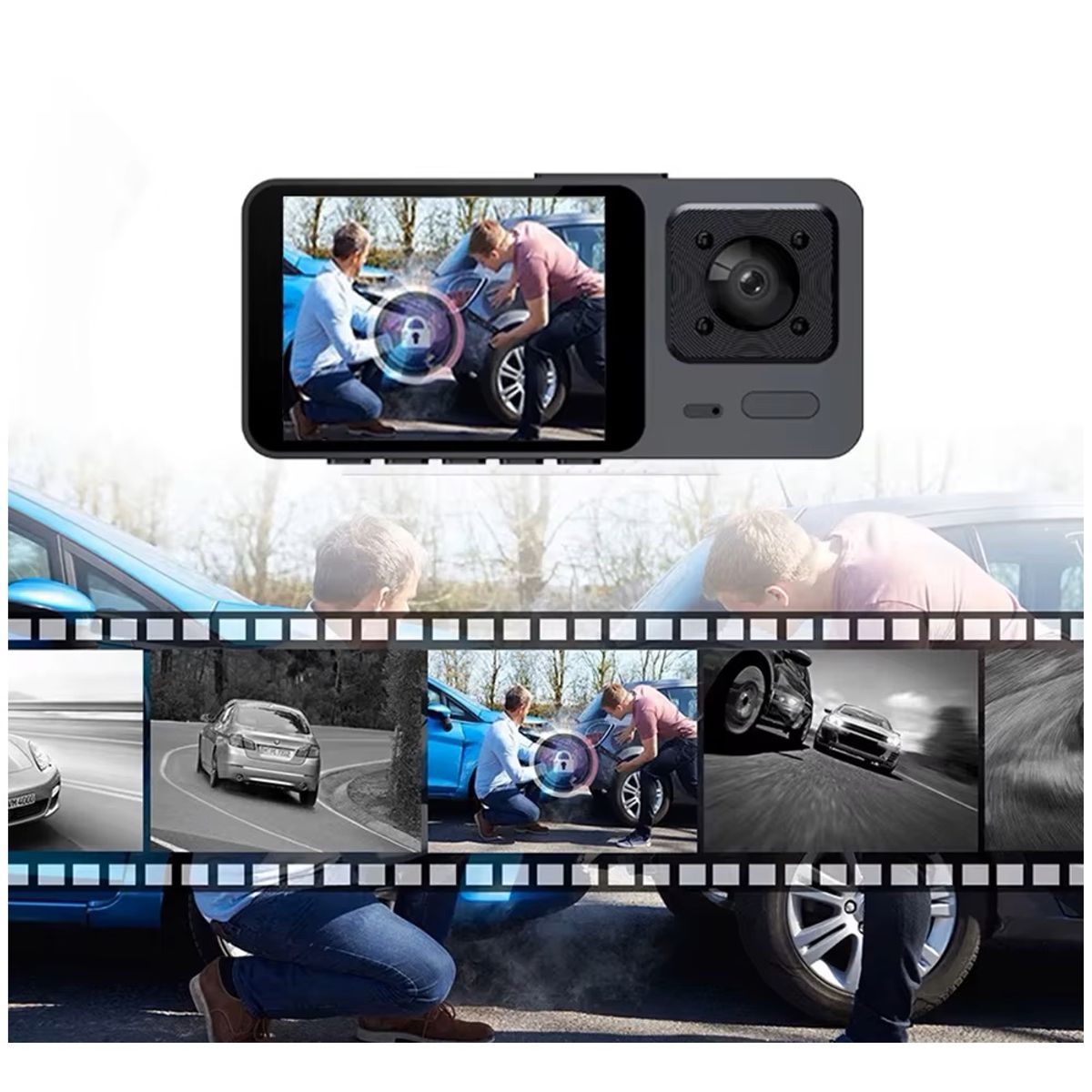 GENERICO - Cámara Dashcam 3 Lentes Visión Nocturna Modo Estacionamiento