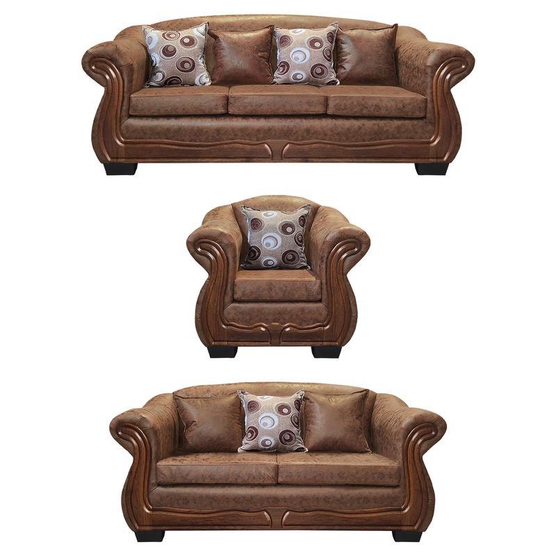 AMERICA DECORA - Living Con Resorte Estructural Búfalo 8 Personas 4+3+1 PU Envejecido Terracota X