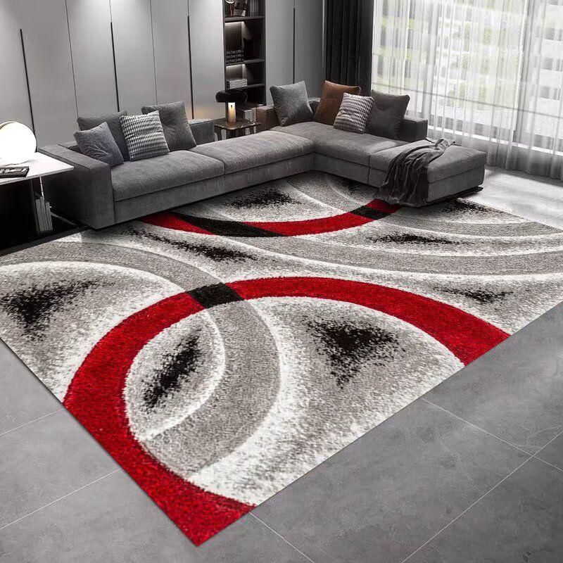 GENERICO - ALFOMBRA GRIS CIRCULOS ROJO MODERNA ELEGANTE  200X240 CASA MIO