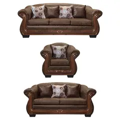 AMERICA DECORA - Living Con Resorte Estructural Búfalo 8 Cuerpos 4+3+1 PU Envejecido Café Claro X