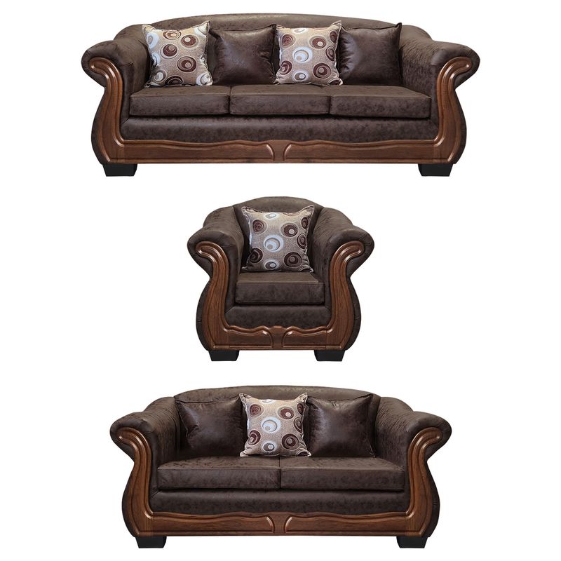 AMERICA DECORA - Living Con Resorte Estructural Búfalo 8 Personas 4+3+1 PU Envejecido Café Oscuro X