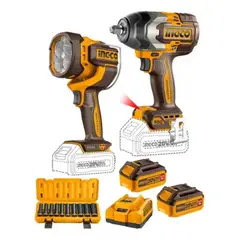 INGCO - Kit Llave De Impacto 850nm +2bat 5.0ah + Linterna+ 10 Dados+Cargador Inteligente
