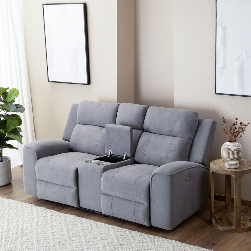 DANIELS - Sofá 2 Cuerpos Reclinable Eléctrico + Consola Gris Montana KM807LPWGR