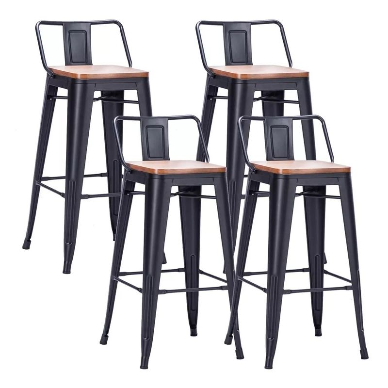 HABITA2 CHILE - Pack de 4 Taburetes Piso Metal Tolix Asiento de madera 76 cm - Negro