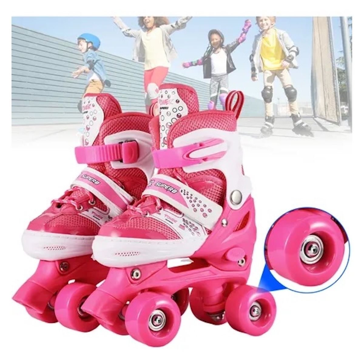 GENERICO - Patines 4 Rueda Ajustable Niños Rosado Talla S