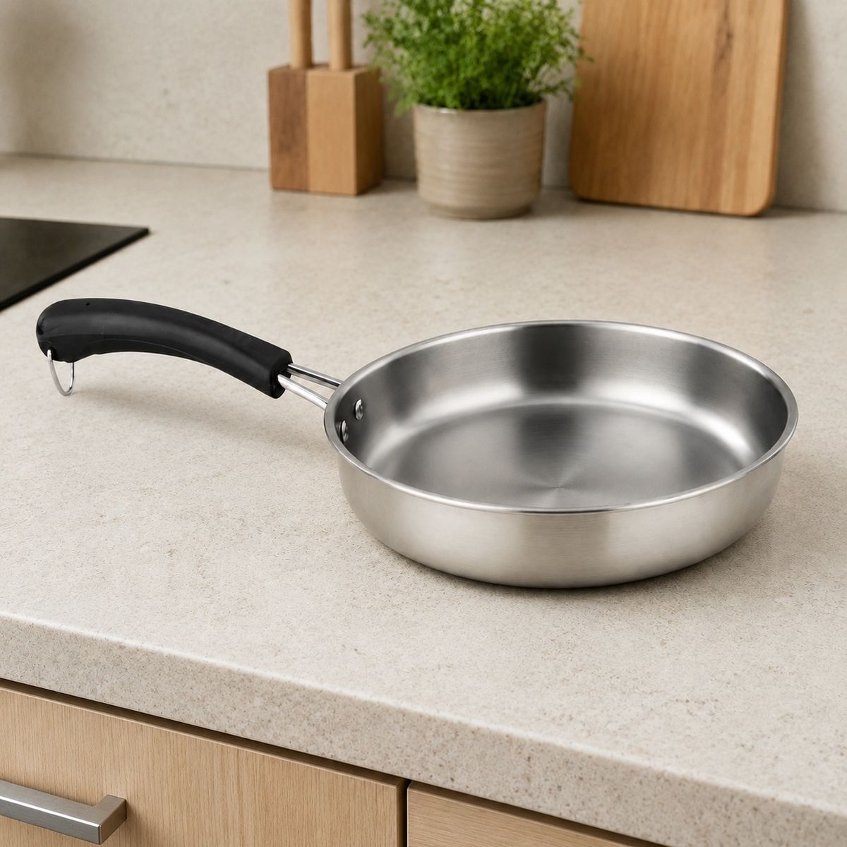 HOMESTAR - Sartén de Acero Inoxidable con Mango Ergonómico - 27 cm