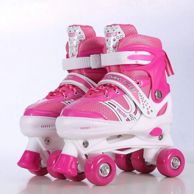 GENERICO - Patines 4 Rueda Ajustable Niños Rosado Talla M