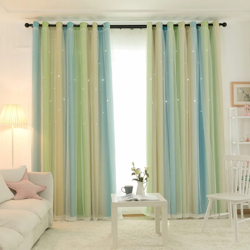 GENERICO - Cortinas Blackout con agujero estrella y Visillo integrado - Multicolor
