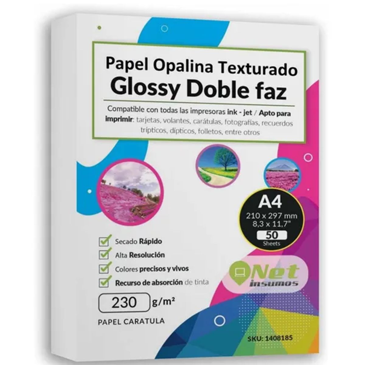 GENERICO - Papel Opalina Texturada Doble Cara 50Hjs 230gr Glossy Blanco