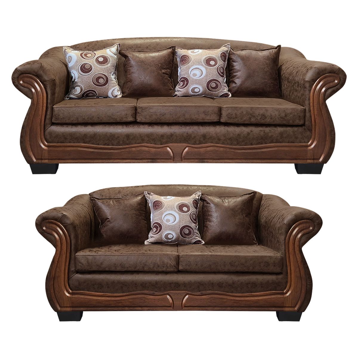 AMERICA DECORA - Living Con Resorte Estructural Búfalo 7 Cuerpos 4+3 PU Envejecido Café Claro X