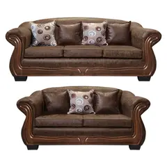 AMERICA DECORA - Living Con Resorte Estructural Búfalo 7 Cuerpos 4+3 PU Envejecido Café Claro X