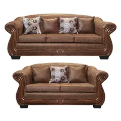 AMERICA DECORA - Living Con Resorte Estructural Búfalo 7 Cuerpos 4+3 PU Envejecido Terracota X