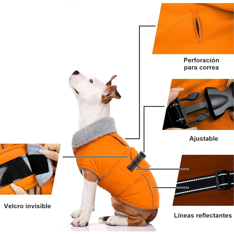 GENERICO - Chaqueta con forro polar perro pequeñoTalla S NARANJO GRIS