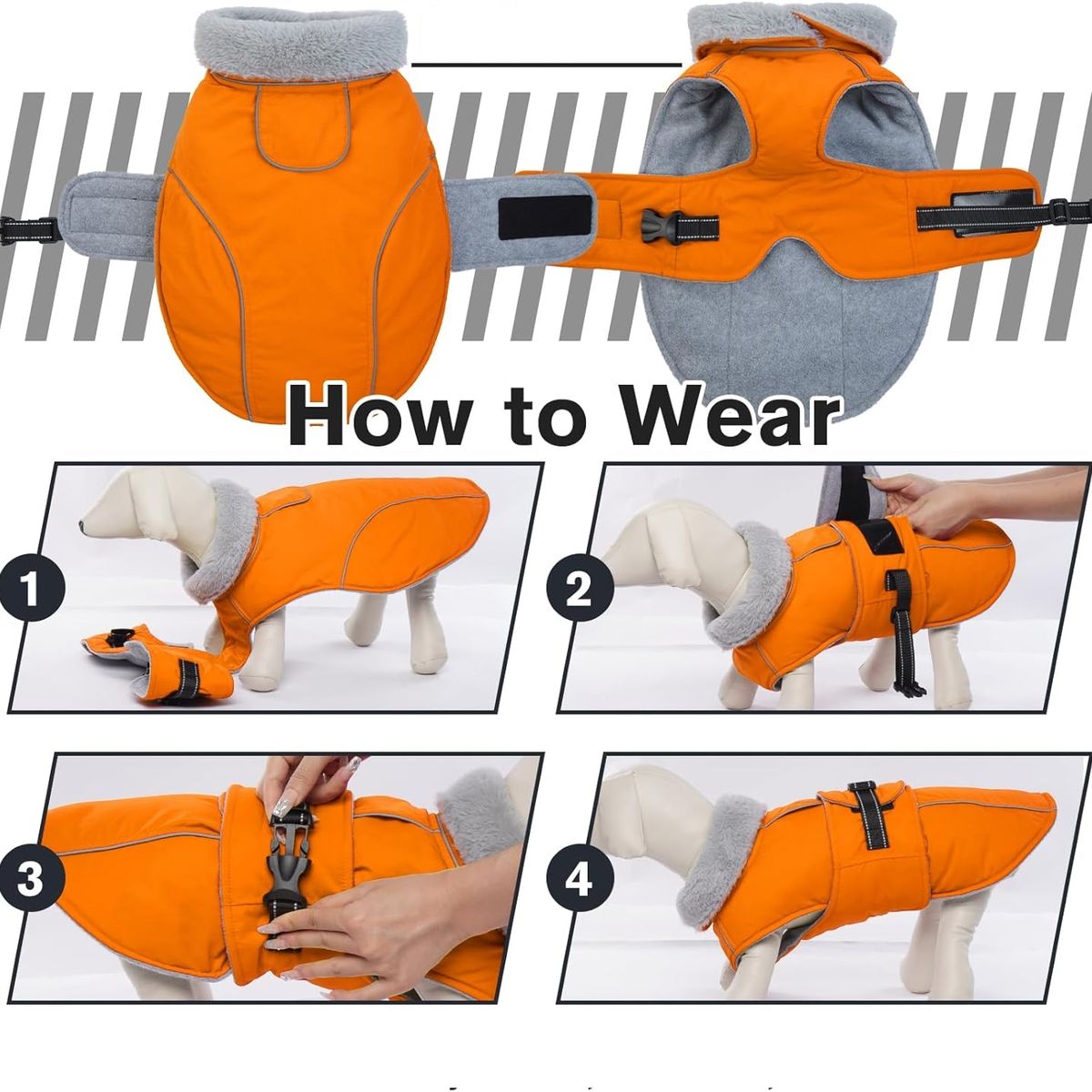 GENERICO - Chaqueta con forro polar perro pequeñoTalla S NARANJO GRIS