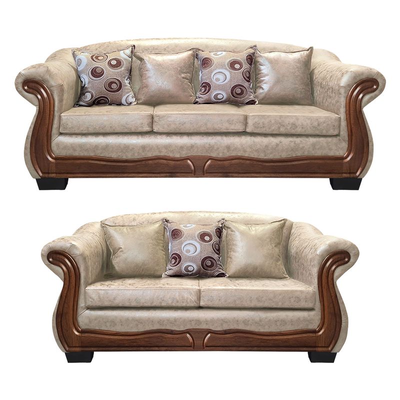 AMERICA DECORA - Living Con Resorte Estructural Búfalo 7 Personas 4+3 PU Envejecido Beige X