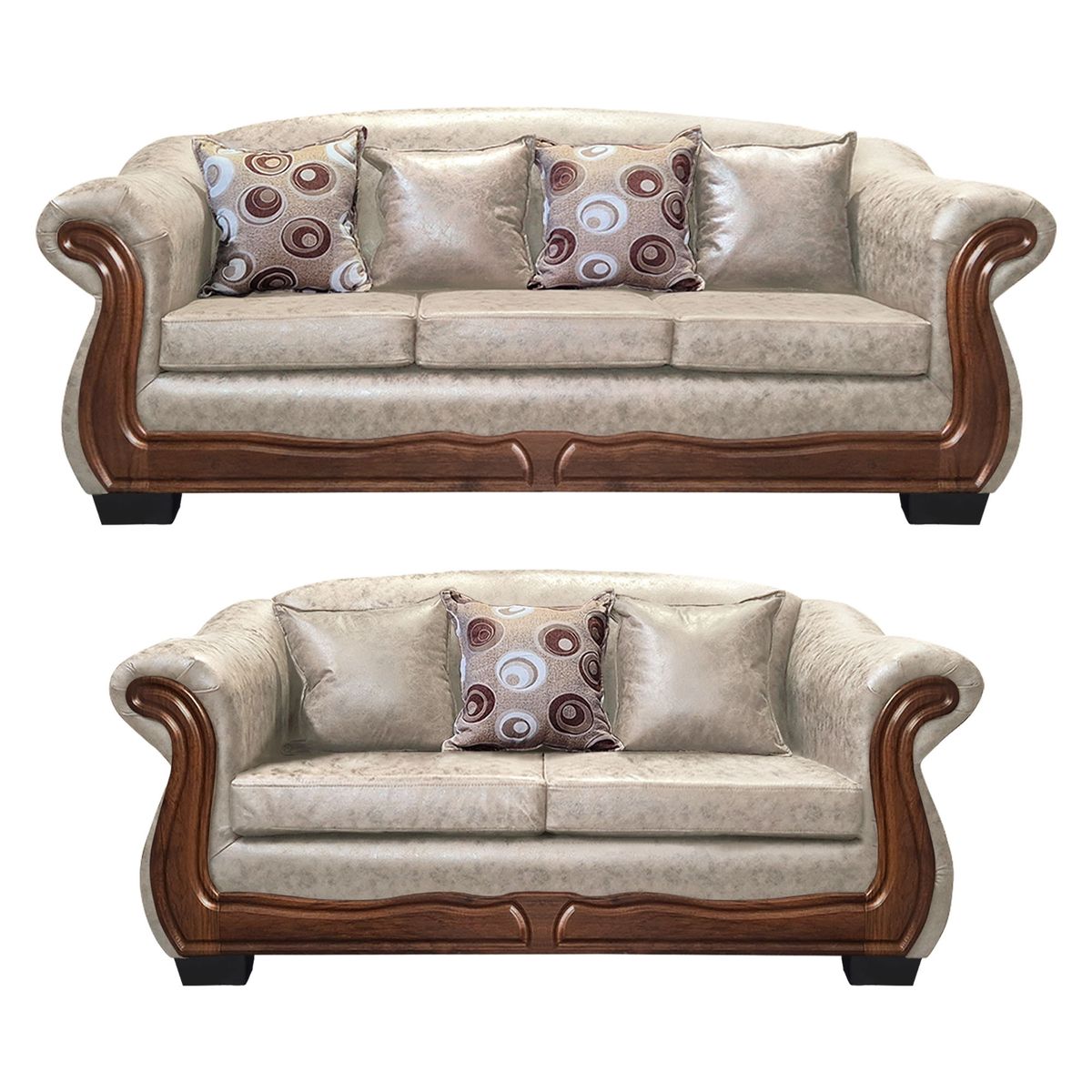 AMERICA DECORA - Living Con Resorte Estructural Búfalo 7 Cuerpos 4+3 PU Envejecido Blanco X