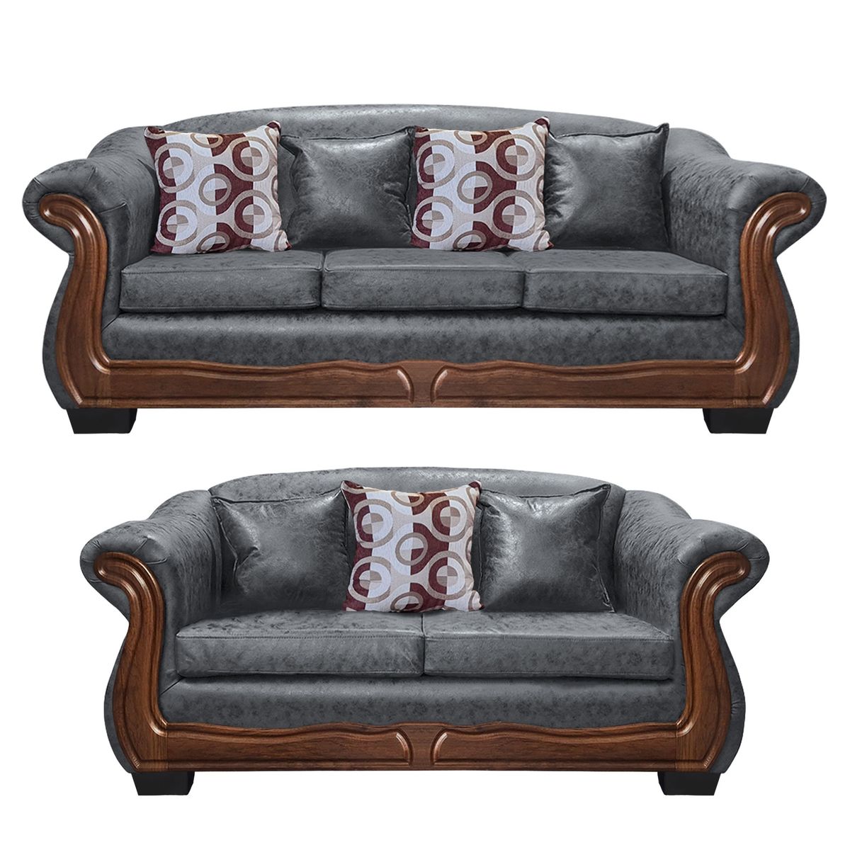 AMERICA DECORA - Living Con Resorte Estructural Búfalo 7 Cuerpos 4+3 PU Envejecido Gris X