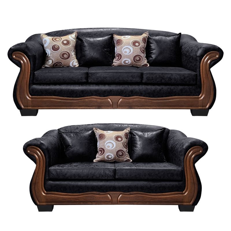 AMERICA DECORA - Living Con Resorte Estructural Búfalo 7 Personas 4+3 PU Envejecido Negro X
