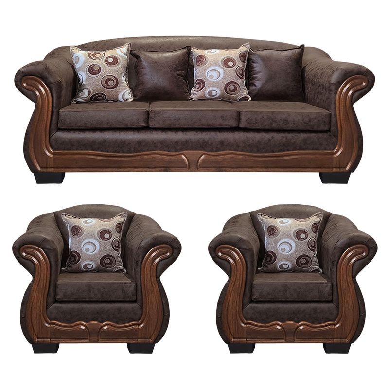 AMERICA DECORA - Living Con Resorte Estructural Búfalo 6 Personas 4+1+1 PU Envejecido X