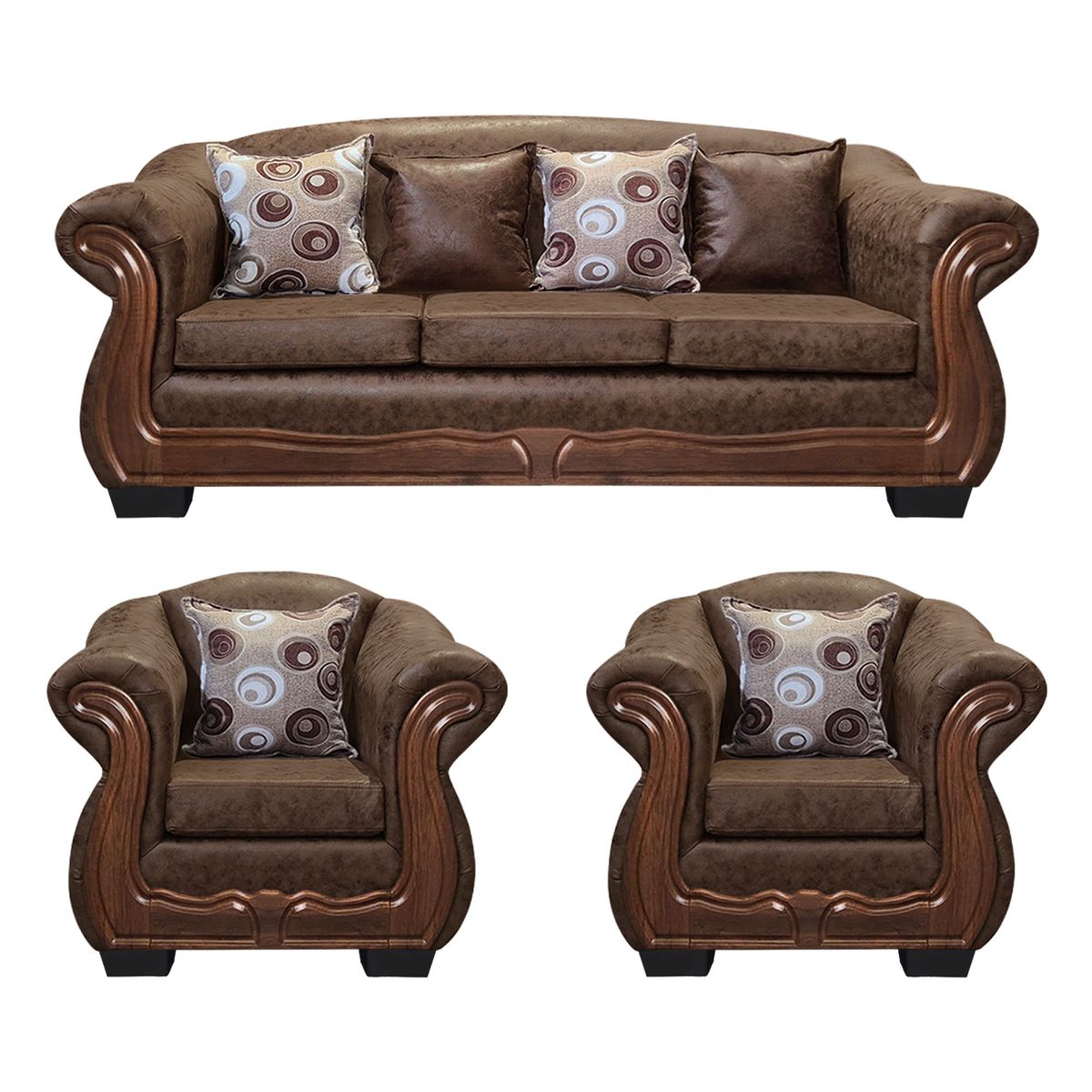 AMERICA DECORA - Living Con Resorte Estructural Búfalo 6 Cuerpos 4+1+1 PU Envejecido X