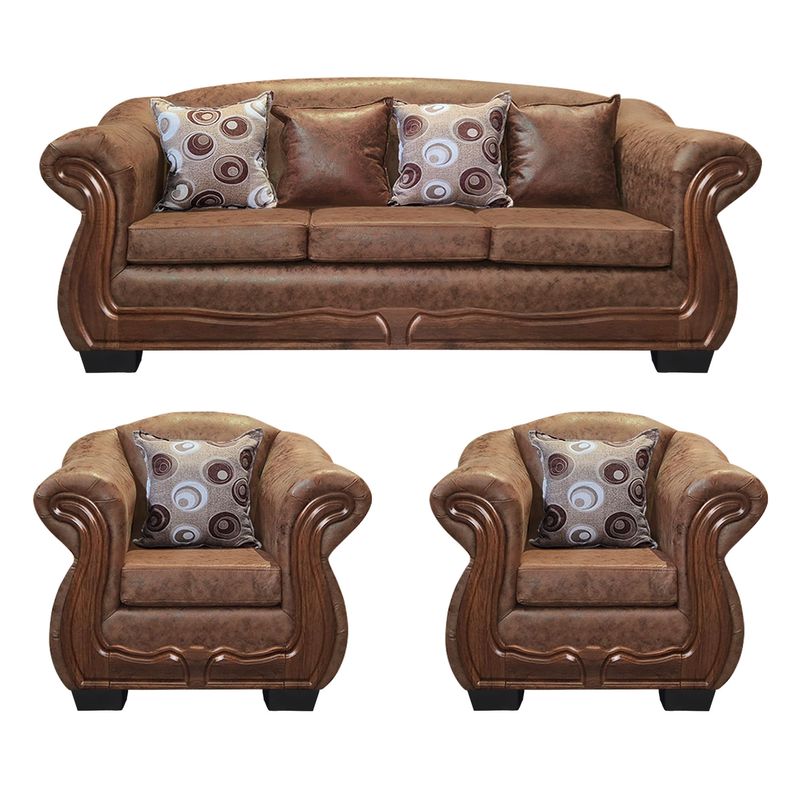 AMERICA DECORA - Living Con Resorte Estructural Búfalo 6 Personas 4+1+1 PU Envejecido X