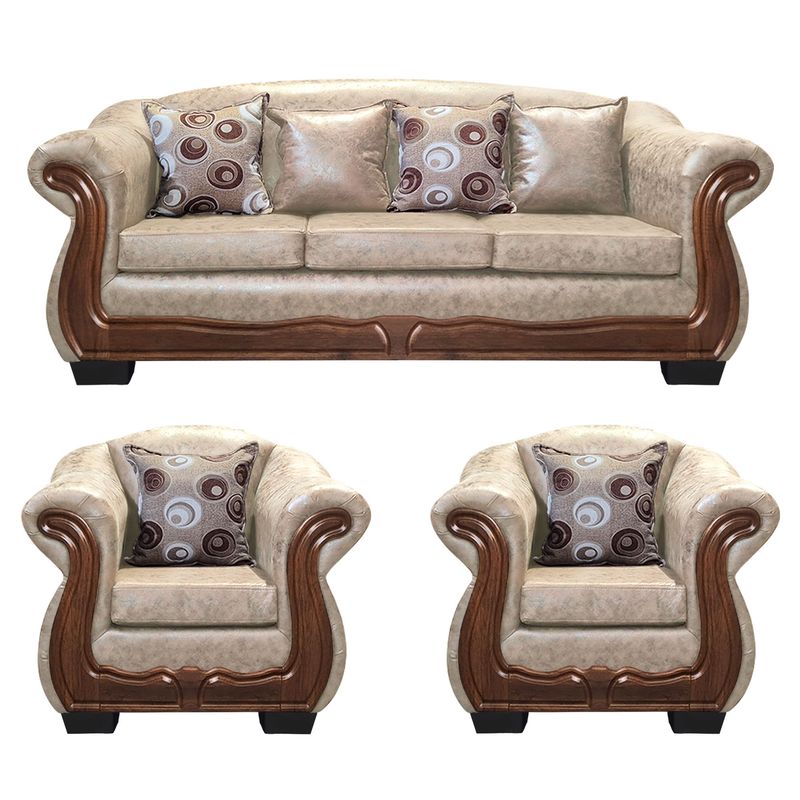 AMERICA DECORA - Living Con Resorte Estructural Búfalo 6 Personas 4+1+1 PU Envejecido Beige X