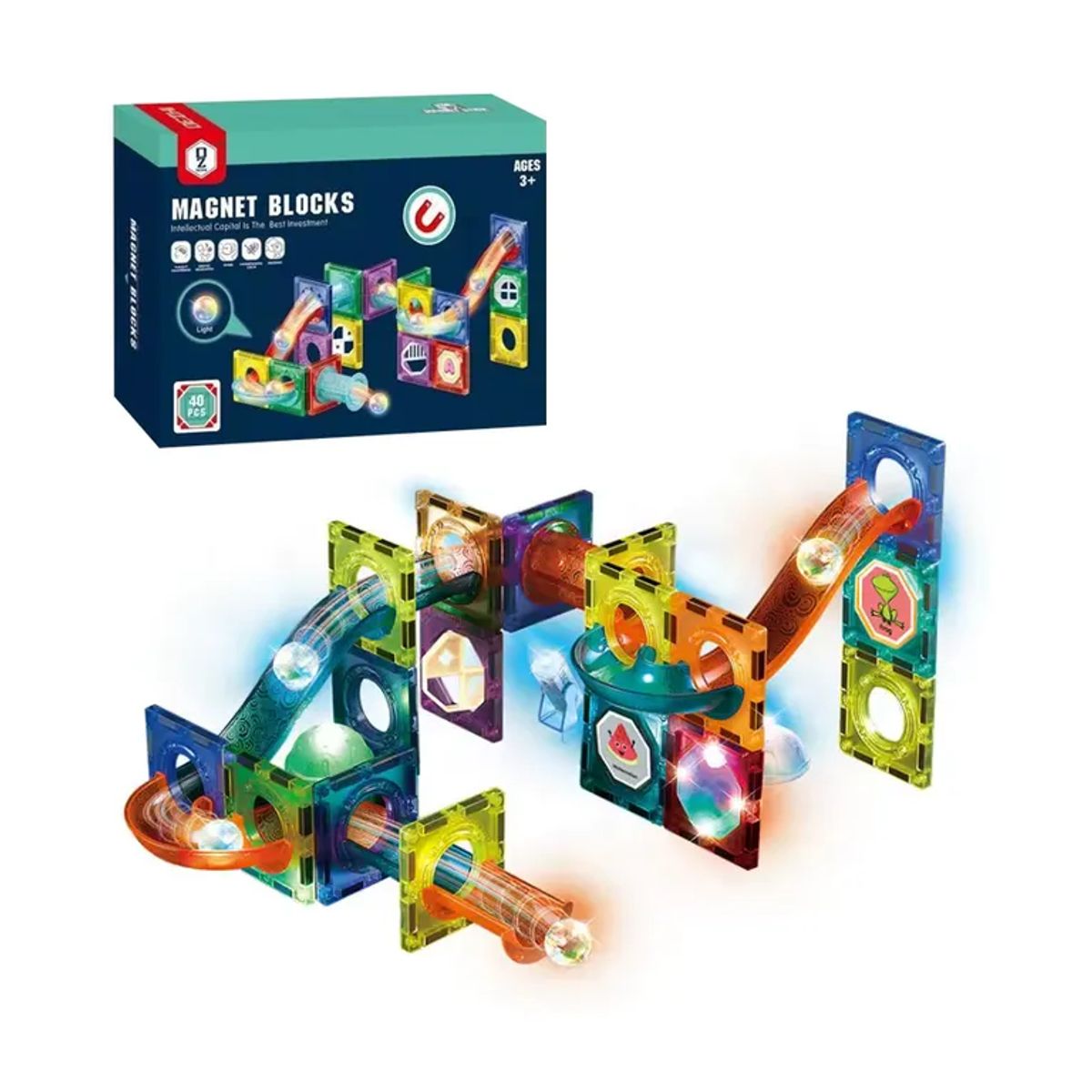 GENERICO - Set De Construcción 40 Piezas Magnéticas Blocks Luminosos