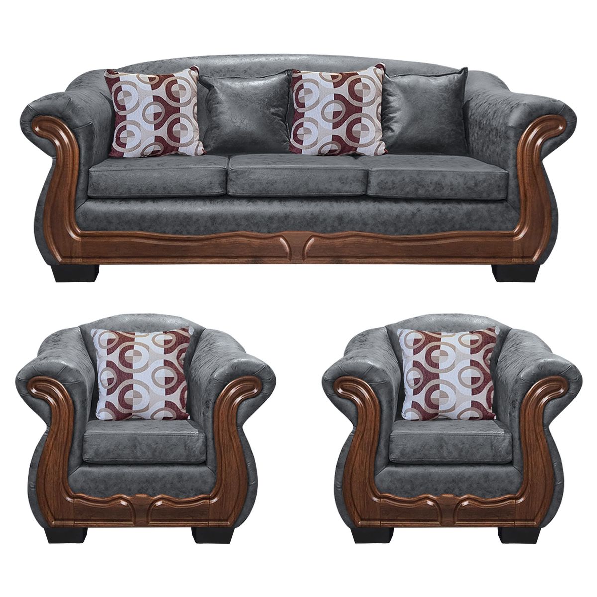 AMERICA DECORA - Living Con Resorte Estructural Búfalo 6 Cuerpos 4+1+1 PU Envejecido Gris X